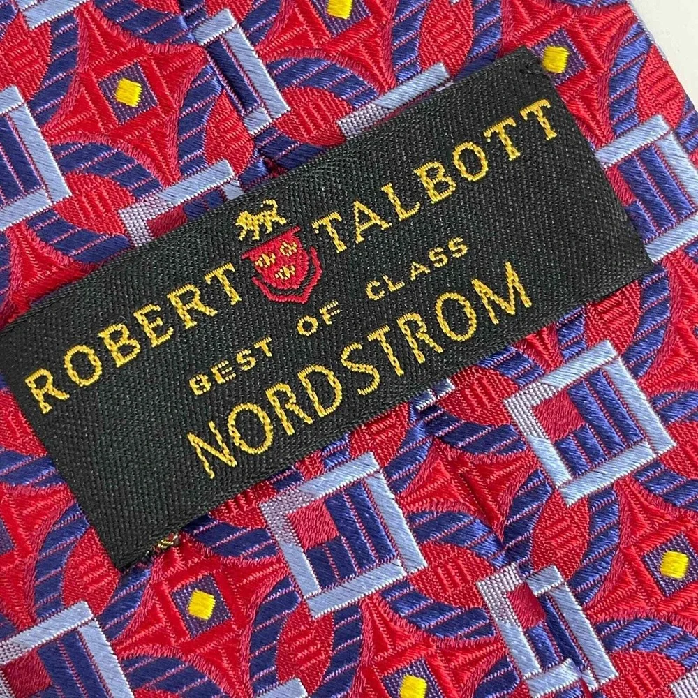 Robert Talbott Nordstrom Necktie Red Blue Yellow Squares Batik Geometric